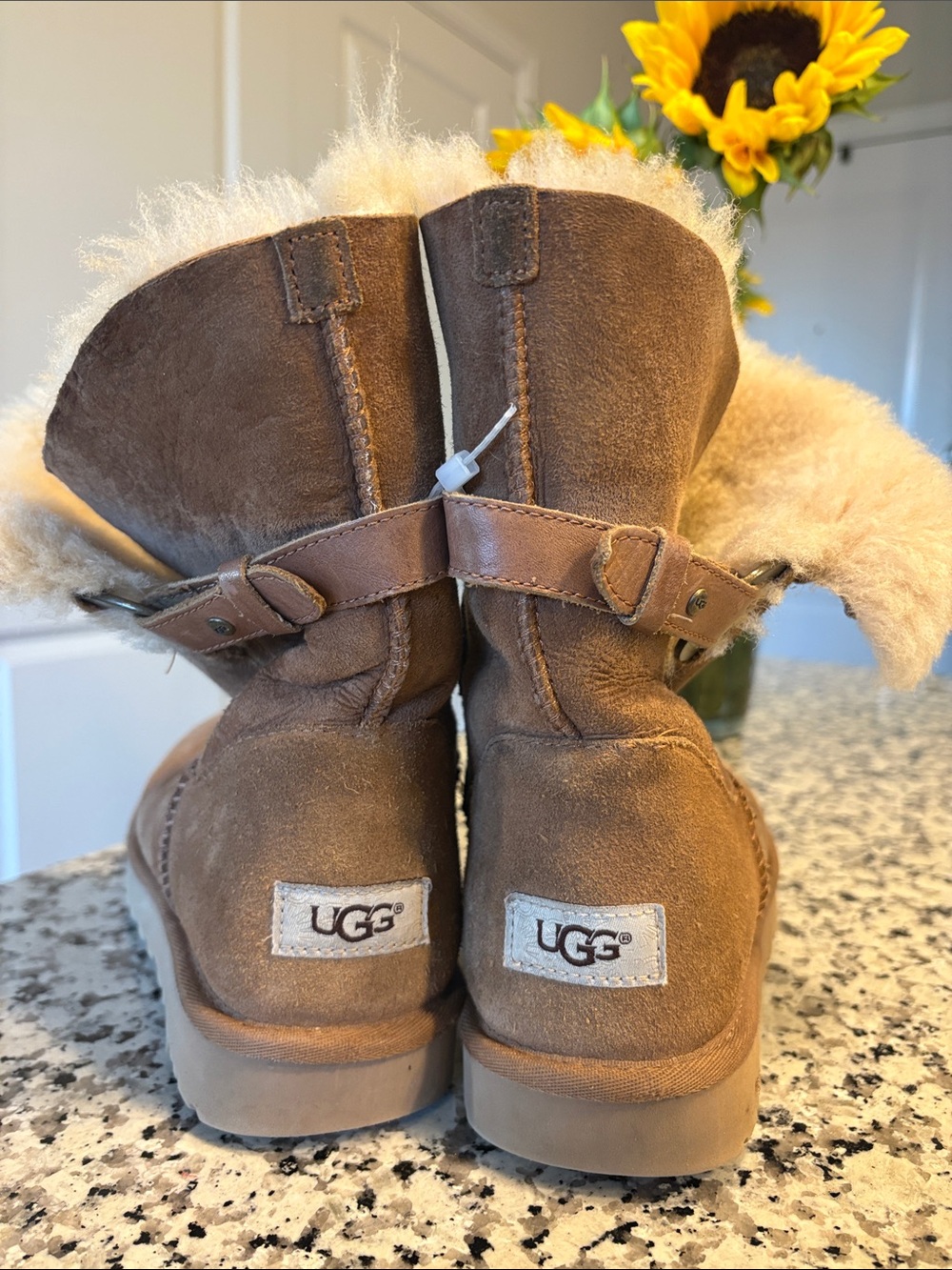 Ugg Chestnut Suede Shearling Ankle Boot with Buckle Detail - Picture 4 of 7